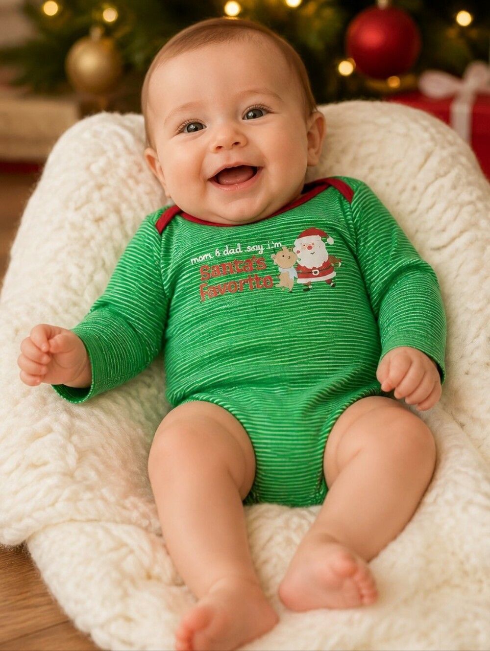 Carter's Santa's Favorite Baby Onesie Christmas Holiday Long Sleeve Stripe 6M